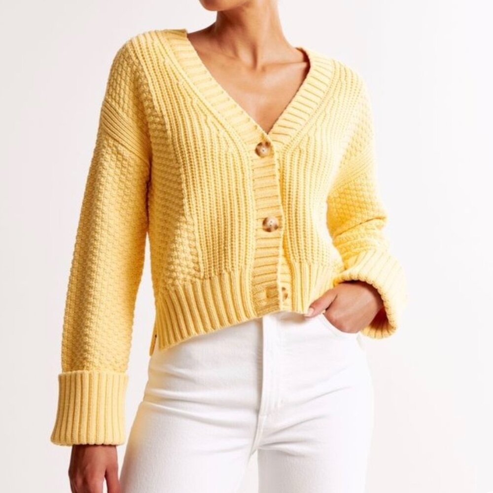 Abercrombie & Fitch Yellow Chunky Knit Cardigan